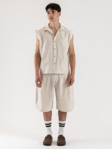 Coordinato over smanicato con bermuda baggy e coulisse in vita REG08 Beige (4)