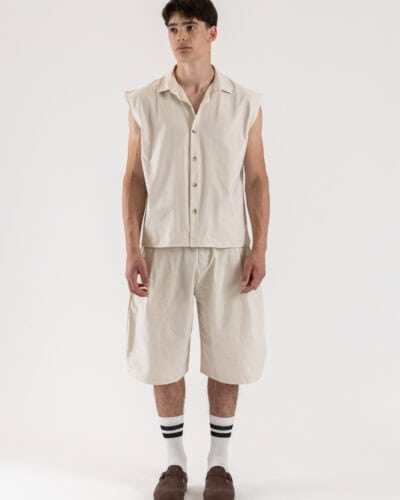 Coordinato over smanicato con bermuda baggy e coulisse in vita REG08 Beige
