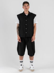 Coordinato over smanicato con bermuda baggy e coulisse in vita REG08 Black (1)