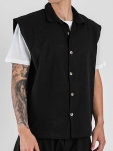 Coordinato over smanicato con bermuda baggy e coulisse in vita REG08 Black (4)