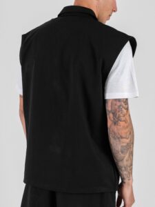 Coordinato over smanicato con bermuda baggy e coulisse in vita REG08 Black (5)