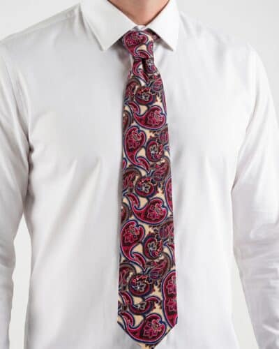 Cravatta con stampa ricamo BANDANA 02A Verde Beige/Fuxia