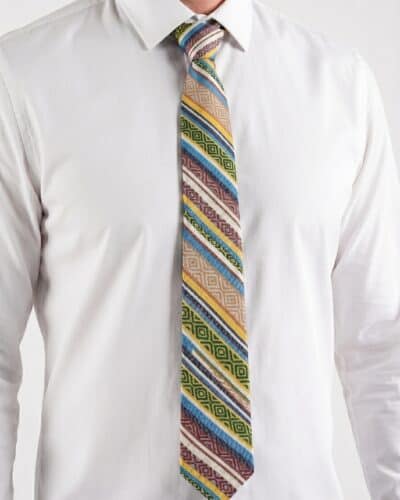 Cravatta in cotone con fantasia righe DIAGONAL Gialla/azzurro