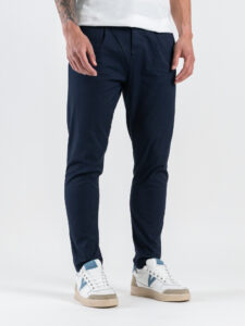 ESTASI Pantalone chino leggero con pinces ed elastico in vita BECKHAM EST Blu (2)