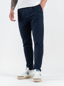 ESTASI Pantalone chino leggero con pinces ed elastico in vita BECKHAM EST Blu (3)