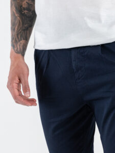 ESTASI Pantalone chino leggero con pinces ed elastico in vita BECKHAM EST Blu (4)
