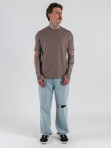 ESTASI T-shirt regular in cotone con spalla scesa SOLE Tortora (1)