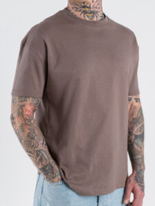 ESTASI T-shirt regular in cotone con spalla scesa SOLE Tortora (4)