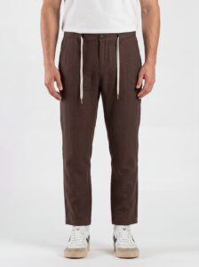 GIANNI LUPO Pantalone cropped con gamba morbida in lino e coulisse in vita MICHIGAN Coffee (1)
