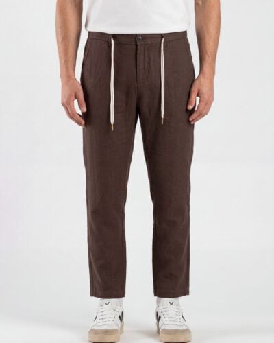 GIANNI LUPO Pantalone cropped con gamba morbida in lino e coulisse in vita MICHIGAN Coffee