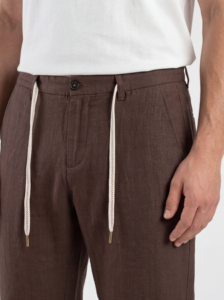 GIANNI LUPO Pantalone cropped con gamba morbida in lino e coulisse in vita MICHIGAN Coffee (3)