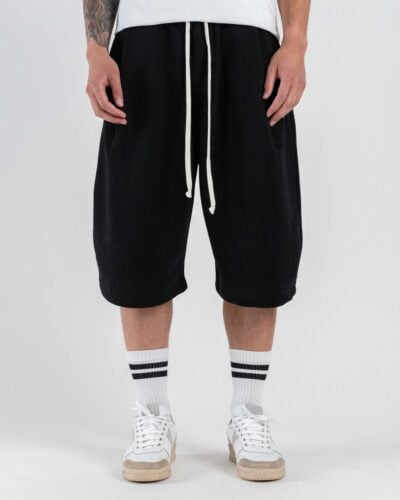 Jorts baggy in felpa con coulisse B2613 Nero
