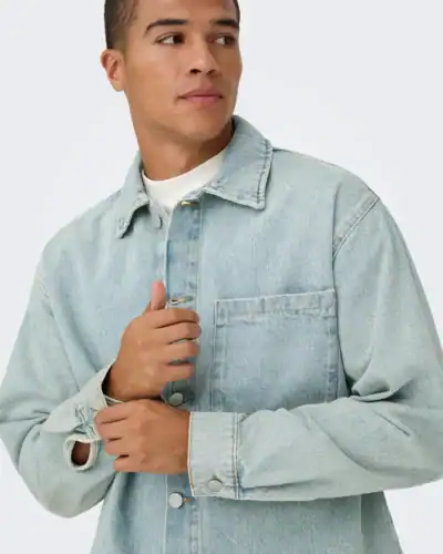 ONLY&SONS Giacchetta boxy over in jeans con tascone SPRICK 22033420 Medium Blue Denim