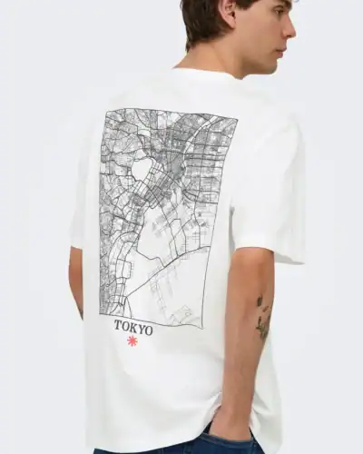 ONLY&SONS T-shirt over in cotone con stampa Tokyo fronte/retro FRED 22038318 White
