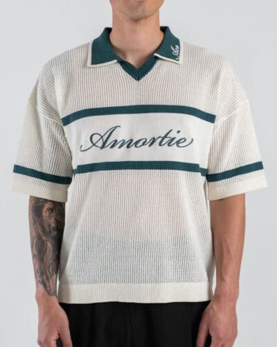 ONLY&SONS t-shirt boxy fit in maglia lavorata con colletto e scritta "Amorie" ACE 22038047 Green