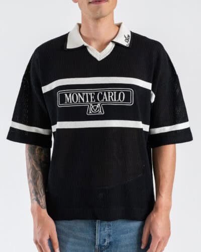 ONLY&SONS t-shirt boxy fit in maglia lavorata con colletto e scritta "Montecarlo" ACE 22038047 Black