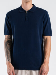 Polo regular a mezza manica in maglia con colletto e zip 2520 Blu Navy (2)