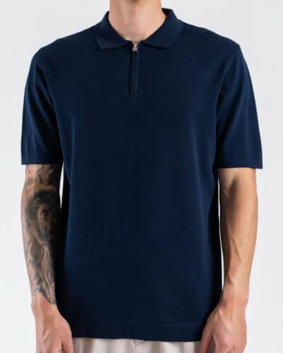 Polo regular a mezza manica in maglia con colletto e zip 2520 Blu Navy
