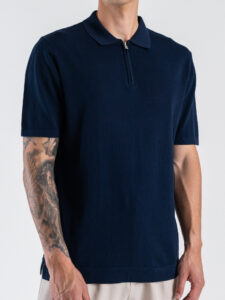 Polo regular a mezza manica in maglia con colletto e zip 2520 Blu Navy (4)