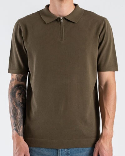 Polo regular a mezza manica in maglia con colletto e zip 2520 Verde Militare