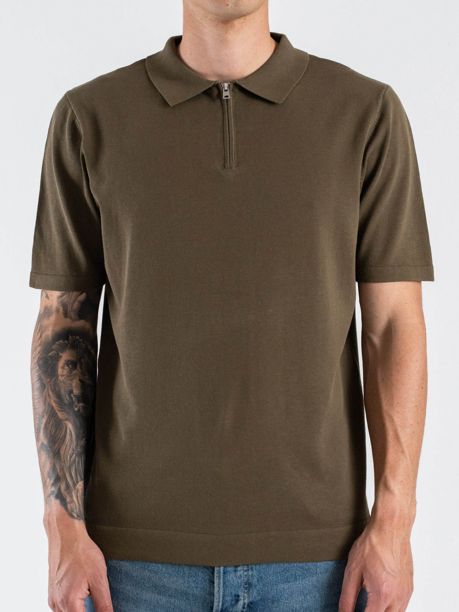Polo regular a mezza manica in maglia con colletto e zip 2520 Verde Militare