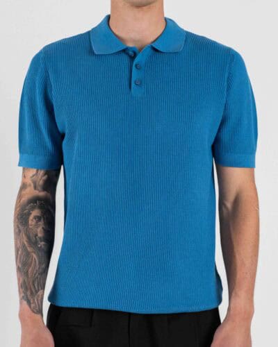 SEINSE Polo regular a mezza manica in maglia a costina con bottoni e colletto ME3198SS Oceano