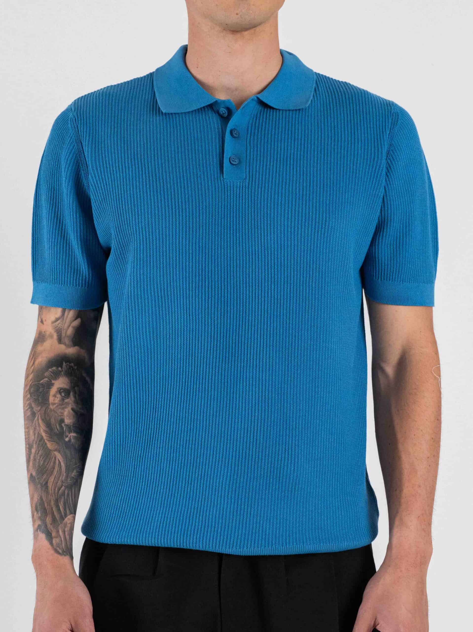 SEINSE Polo regular a mezza manica in maglia a costina con bottoni e colletto ME3198SS Oceano