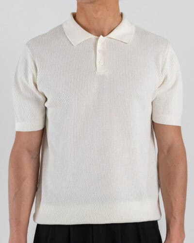 SEINSE Polo regular a mezza manica in maglia a costina con bottoni e colletto ME3198SS Off White