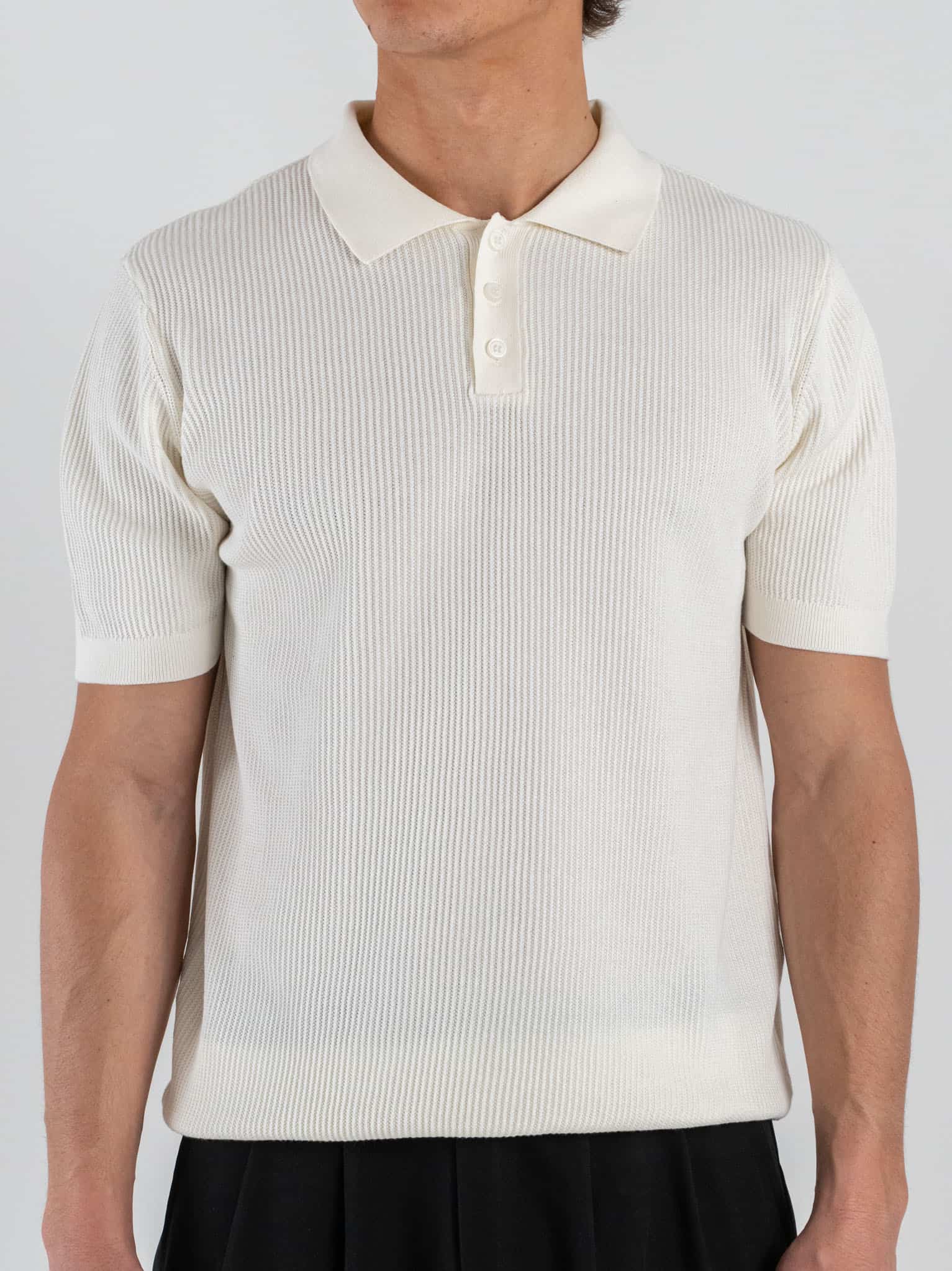 SEINSE Polo regular a mezza manica in maglia a costina con bottoni e colletto ME3198SS Off White