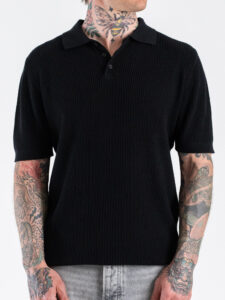 SEINSE Polo regular a mezza manica in maglia a costina con colletto ME3198SS Nero (2)