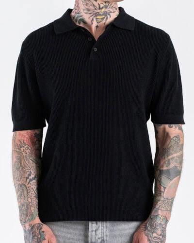 SEINSE Polo regular a mezza manica in maglia a costina con colletto  ME3198SS Nero