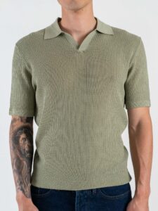 SEINSE Polo regular traforata con collo a V ME3203SS Salvia (2)
