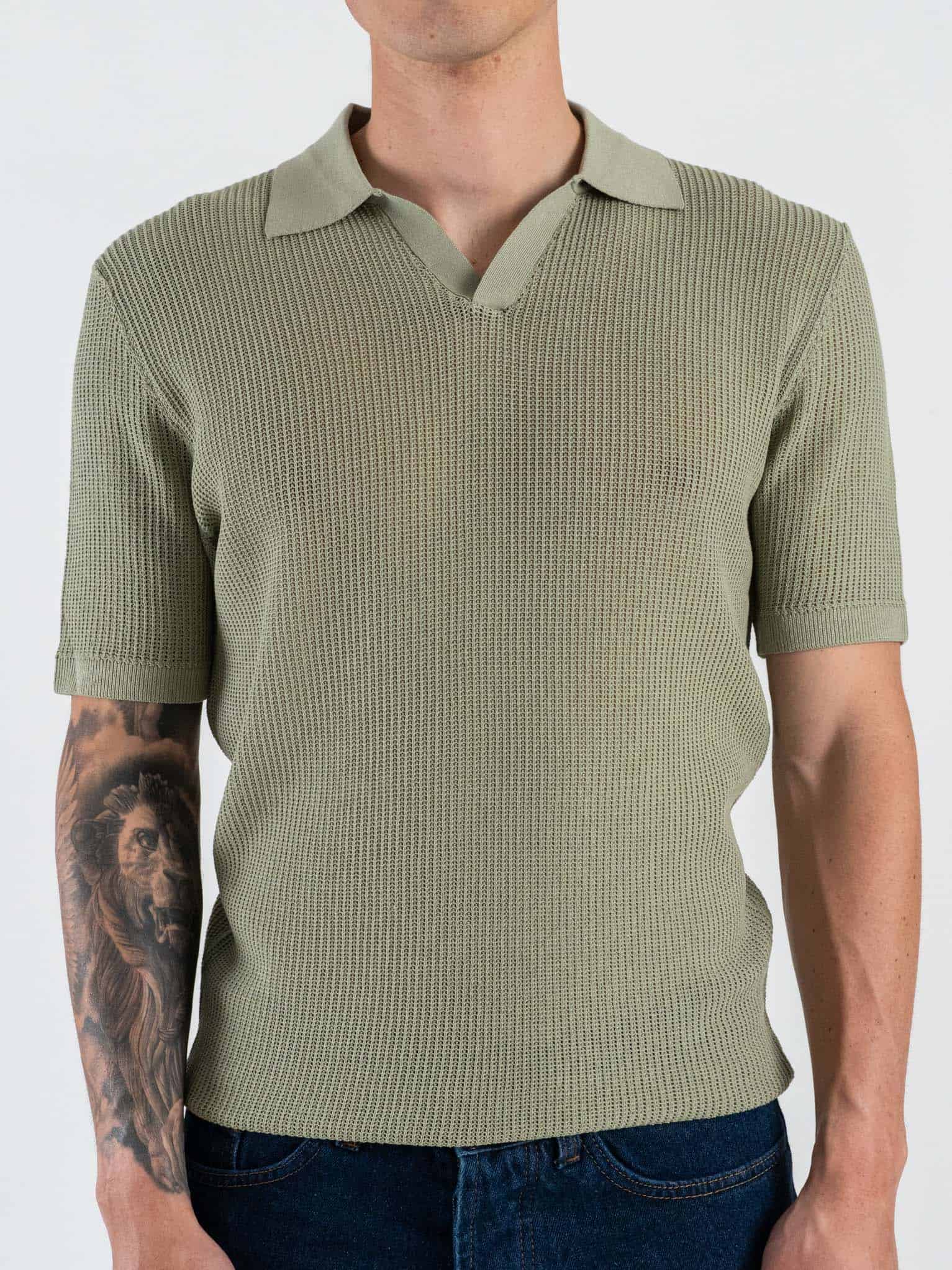 SEINSE Polo regular traforata con collo a V ME3203SS Salvia