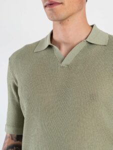 SEINSE Polo regular traforata con collo a V ME3203SS Salvia (3)