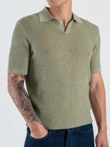 SEINSE Polo regular traforata con collo a V ME3203SS Salvia (4)