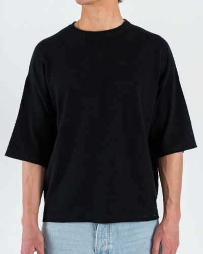 T-shirt boxy fit in maglia con rotture ai bordi 86009 Black