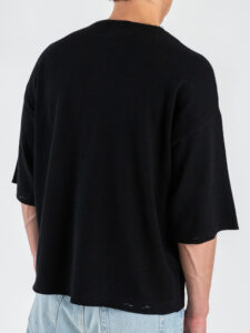 T-shirt boxy fit in maglia con rotture ai bordi 86009 Black (7)