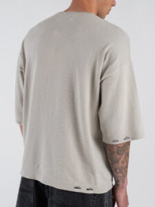 T-shirt boxy fit in maglia con rotture ai bordi 86009 Ston Grey (4)
