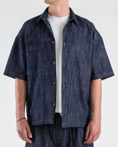 TELAMIRA Camicia da coordinato in jeans a M/M con taschino GT066 Blu