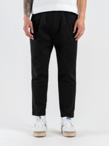 TELAMIRA Pantalone carrot fit in cotone con coulisse in vita e cordino GCP009 Nero (1)