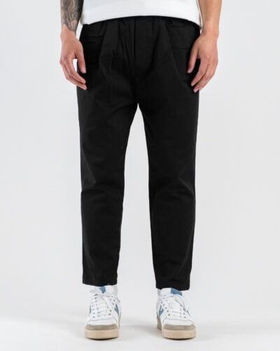 TELAMIRA Pantalone carrot fit in cotone con coulisse in vita e cordino GCP009 Nero