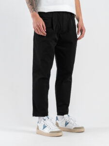 TELAMIRA Pantalone carrot fit in cotone con coulisse in vita e cordino GCP009 Nero (2)