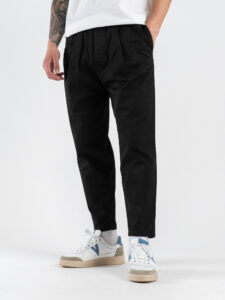 TELAMIRA Pantalone carrot fit in cotone con coulisse in vita e cordino GCP009 Nero (3)