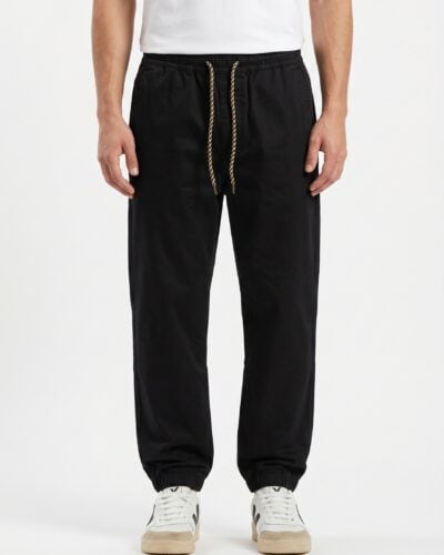 TELAMIRA Pantalone carrot fit in cotone con coulisse in vita e cordino TEL010 Nero