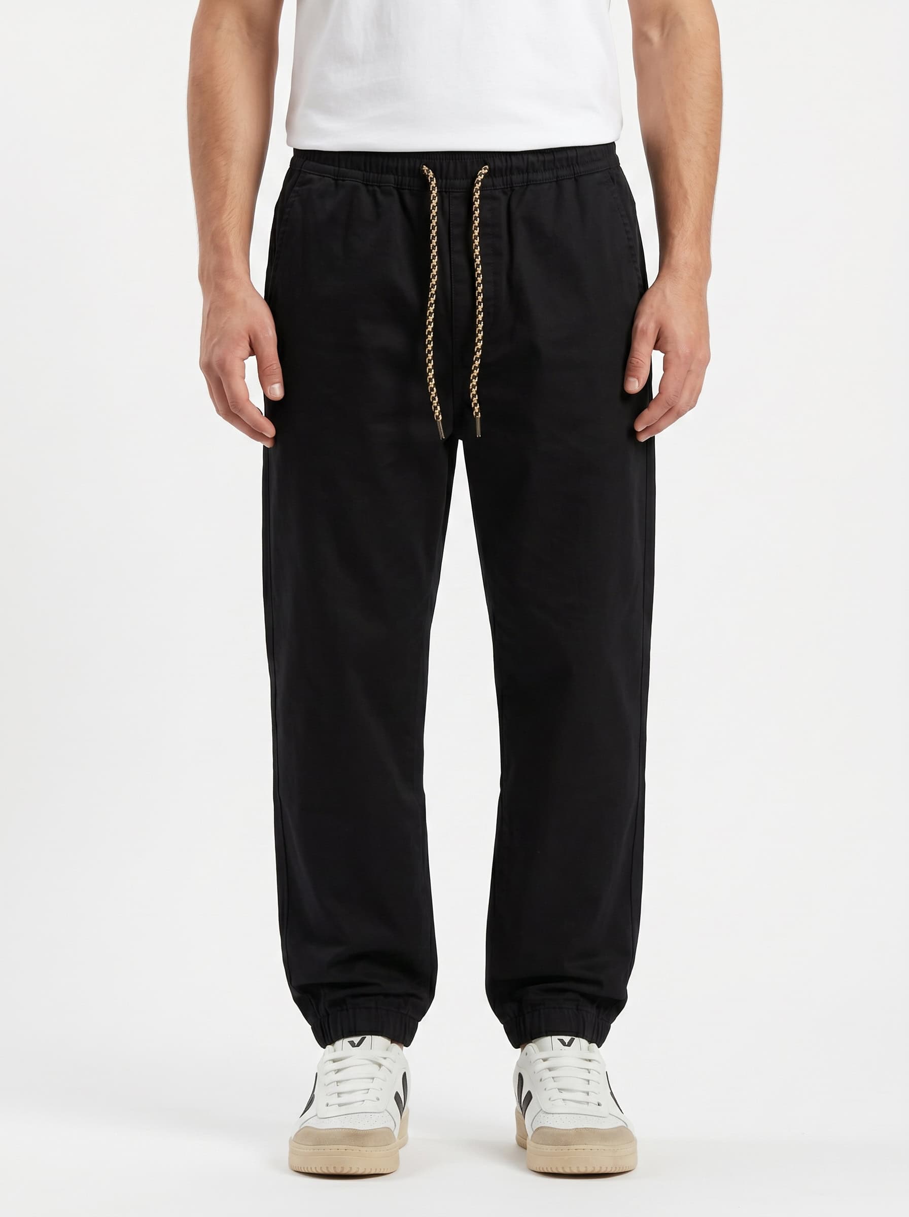TELAMIRA Pantalone carrot fit in cotone con coulisse in vita e cordino TEL010 Nero