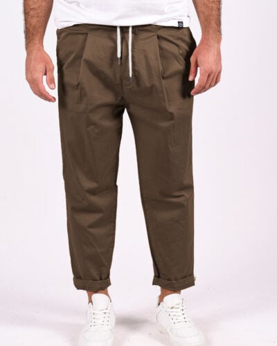 TELAMIRA Pantalone carrot fit in cotone con coulisse in vita e cordino TEL010 Tabacco