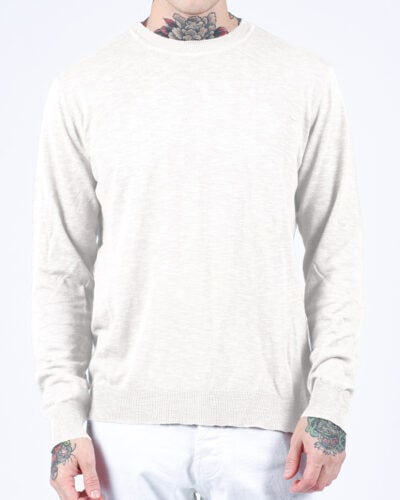 TELAMIRA Maglia girocollo a manica lunga in cotone con spalla scesa BTM06 Bianco