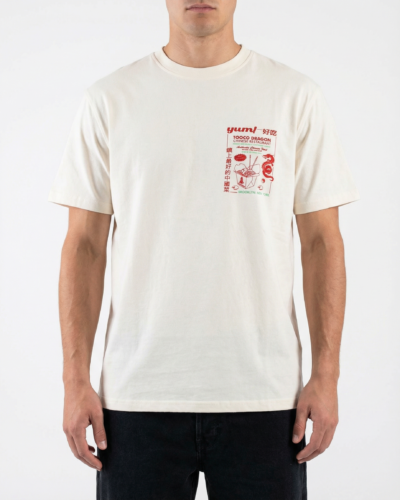 TOOCO T-shirt regular in cotone jersey con stampa fronte e retro DRAGON Crema