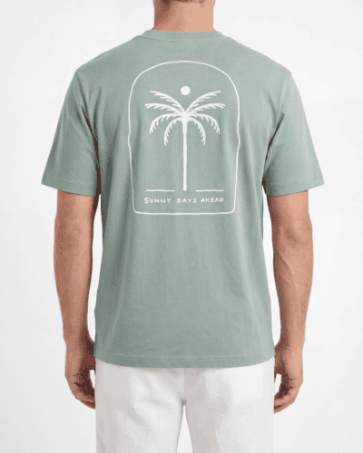 TOOCO T-shirt regular in cotone jersey con stampa palma fronte e retro SUNNY DAYS Verde Acqua