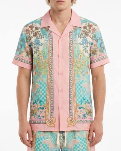 GIANNI LUPO Camicia regular a mezza manica in fantasia con scollo a V GL1024TB Pink